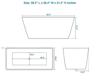 ADM Rectangular Freestanding Bathtub, Matte White, 58.3"