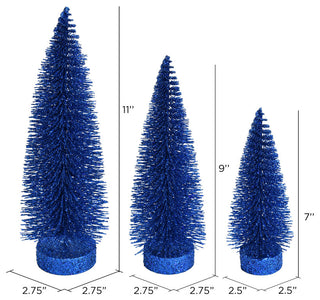 Glitter Oval Pine Artificial Christmas Tree Set of 3 , Midnight Blue, 7"-9"-11"