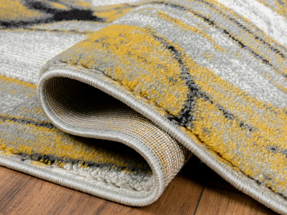 Abani Arto ART140B Abstract Liquid Marble Grey Yellow  Area Rug