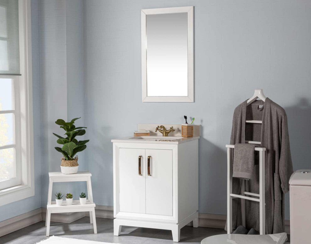 Fabia Collection 24" Bathroom Vanity With Sink, Mirror, Countertop, White
