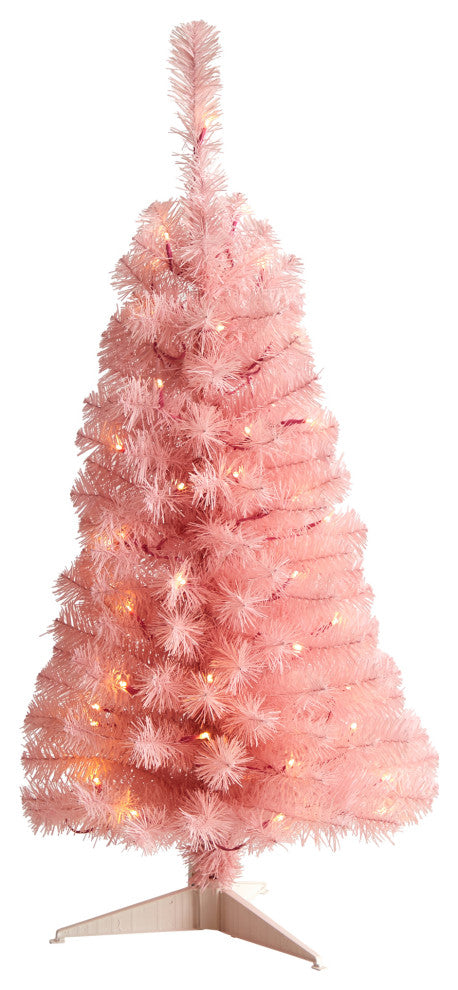 3' Pink Artificial Christmas Tree With 50 LED Lights and 118 Bendable Branches