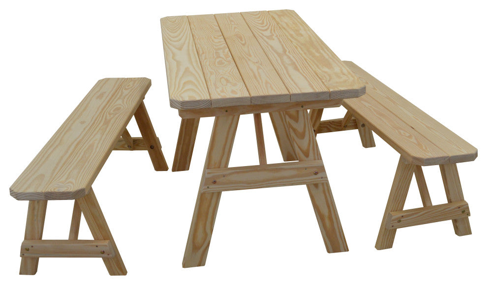 Pine Traditional Table With 2 Benches, Unfinished, 5 Foot, 2 Benches