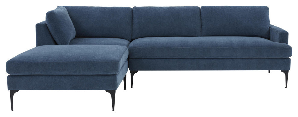 Serena Blue Velvet Left Arm Facing Chaise Sectional With Black Legs