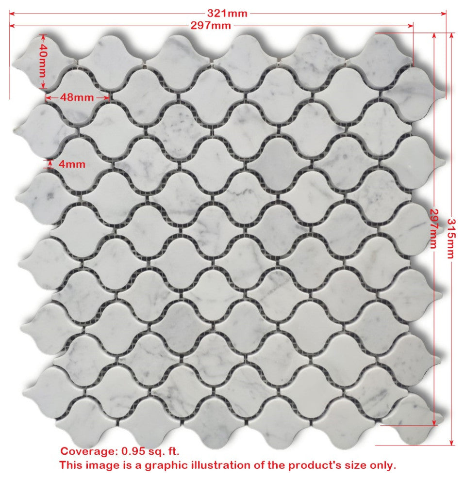 Carrara Venato Marble Arabesque Baroque Lantern Mosaic Tile Polished, 1 sheet