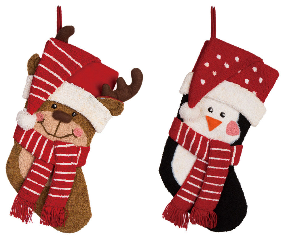 2-Piece 3D Hooked Stocking Set, Penguin and Reindeer