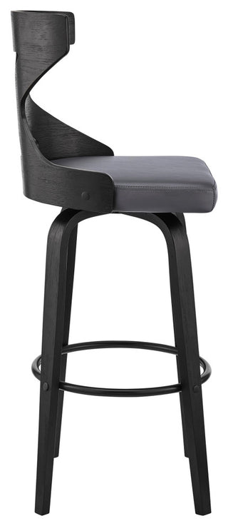 Gayle 30" Swivel Cross Back Grey Faux Leather and Black Wood Bar Stool