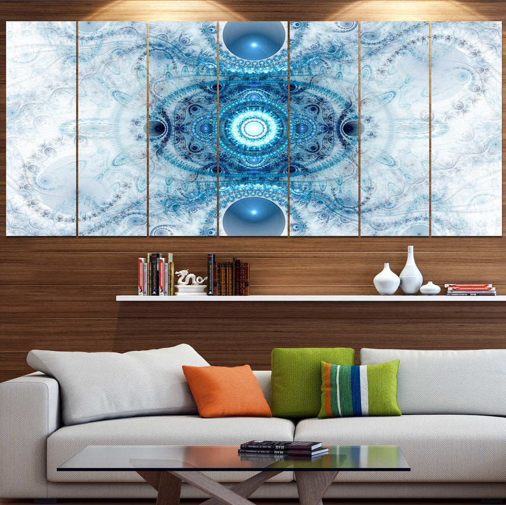 Light Blue Fractal Pattern, Abstract Wall Art Canvas, 83"x32", 7 Panels