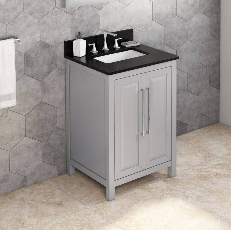 Cade Transitional 24" Grey Bathroom Vanity, Black Granite Vanity Top