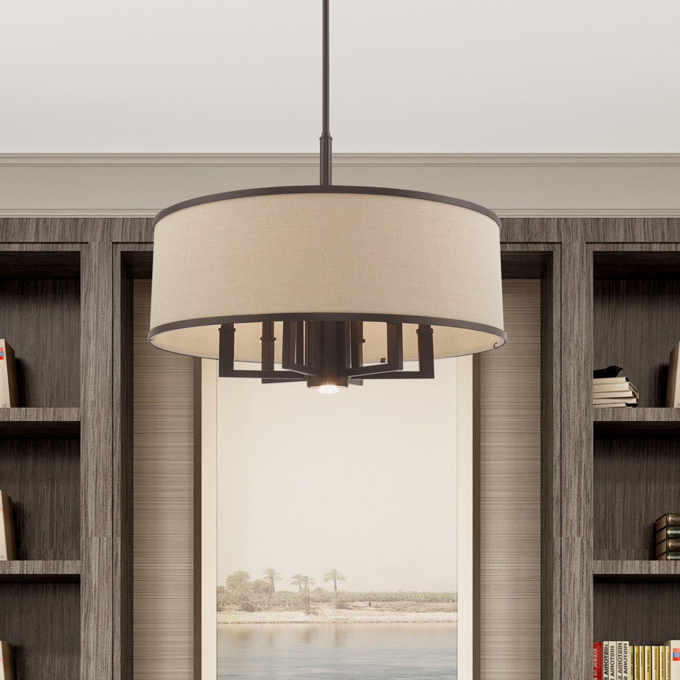 Livex Lighting 6 + 1 Light Pendant Chandelier, Bronze