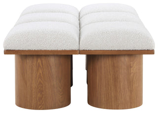 Pavilion Boucle Fabric Upholstered 6-Piece Modular Bench, Cream, Walnut Finish