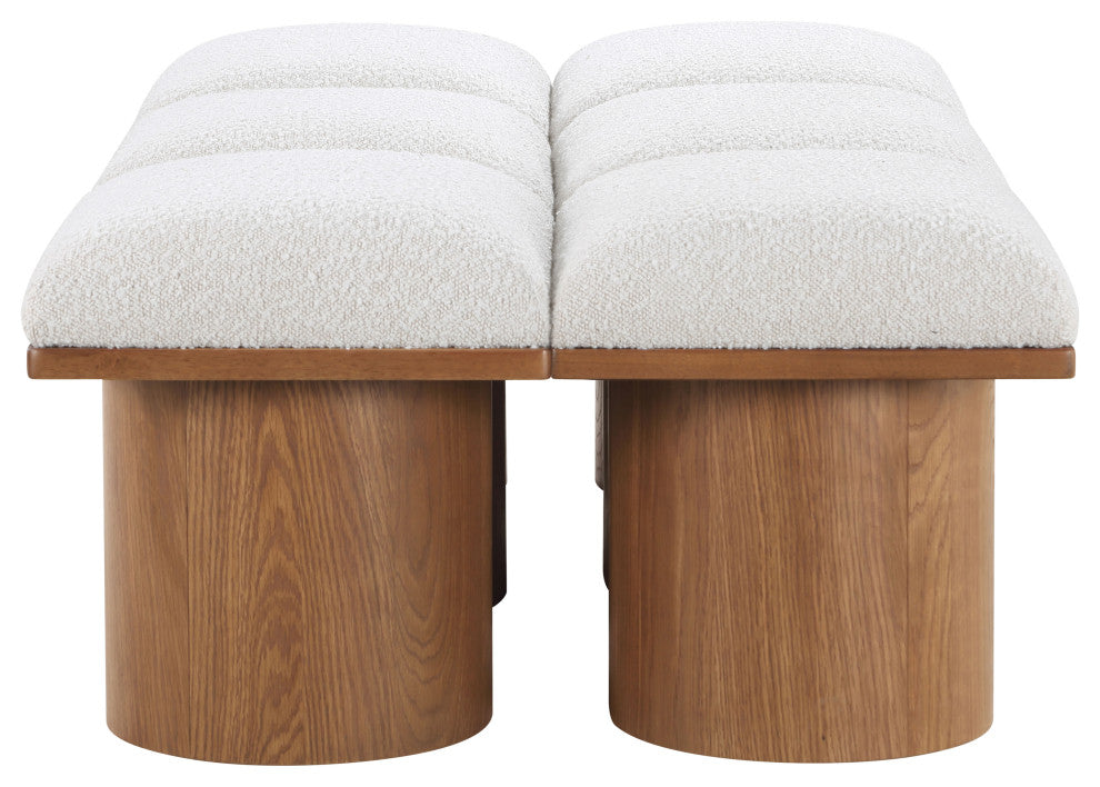 Pavilion Boucle Fabric Upholstered 6-Piece Modular Bench, Cream, Walnut Finish