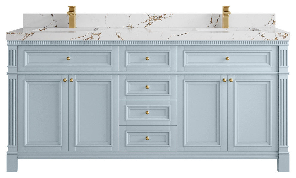 Paris 72" Double Sink Bathroom Vanity, Blue Heather 2" Viola Brown