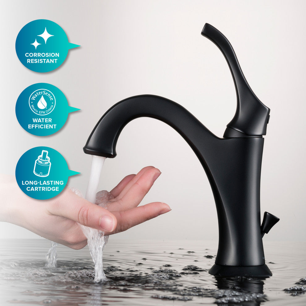 Elavo Square Ceramic Vessel Sink, Bathroom Arlo Faucet, Drain, Matte Black