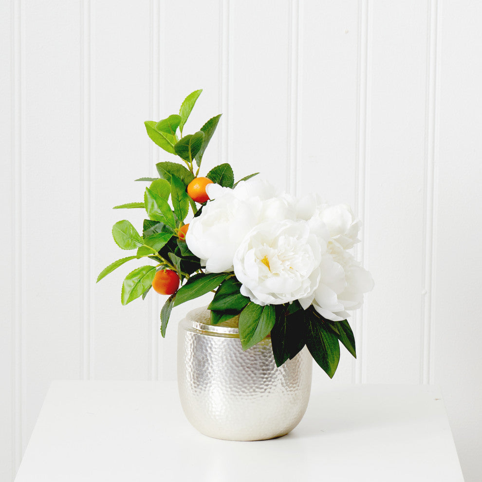 16in. Artificial Peony Dahlia Arrangement white Vase