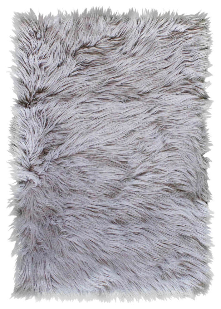 Plush and Soft Faux Sheepskin Fur Shag Area Rug, Gray, 3' X 5'