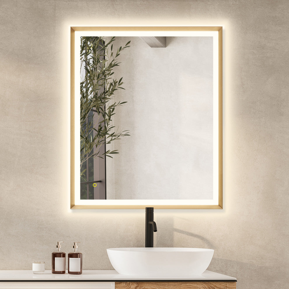 Apollo Anti-Fog Dimmable Vanity, LED Lighted Wall Mirror, Brushed Gold, 36"