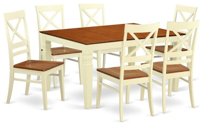Wequ7-Bmk-W, 7-Piece Set With Table and 6 Chairs, Buttermilk and Cherry