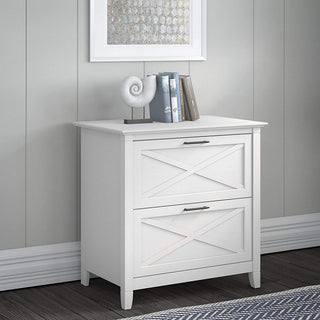 Transitional File Cabinet, 2 Storage Drawers With X-Shaped Front, Pure White Oak