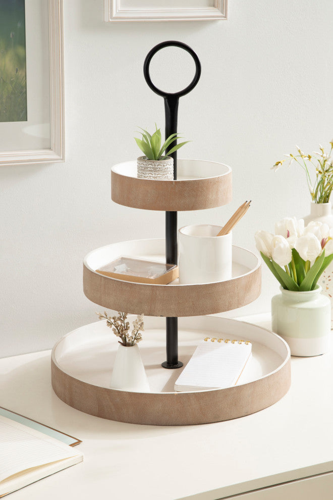 Woodmont 3 Tiered Wood Tray, Rustic Brown/White, 3 Tier