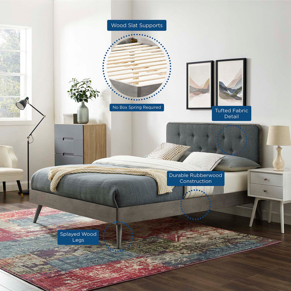 Platform Bed Frame, Full Size, Wood, Grey Gray, Modern Contemporary, Bedroom