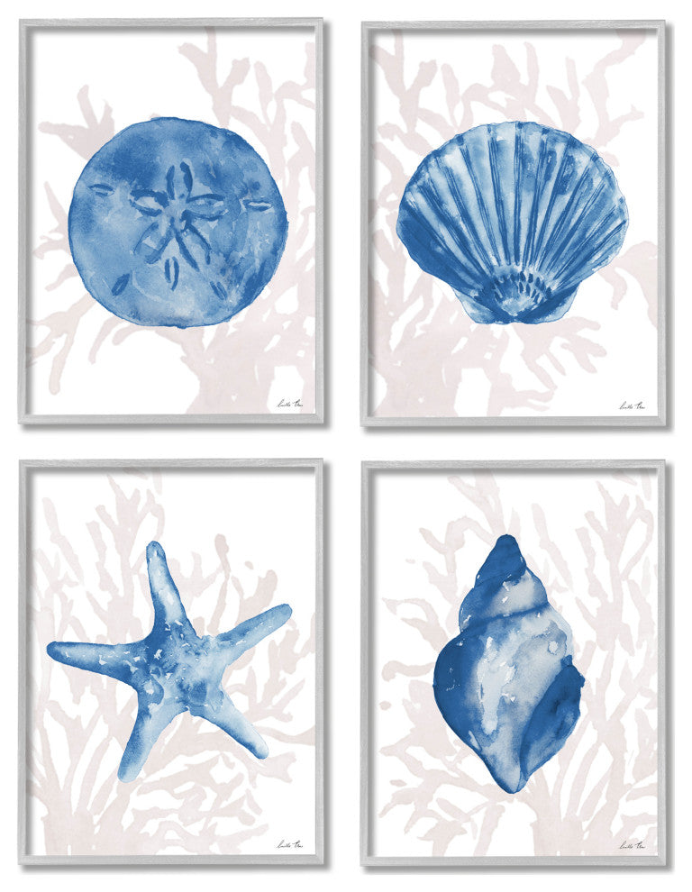Blue Shells Starfish and Sand Dollar over Seaweed,4pc, each 16 x 20