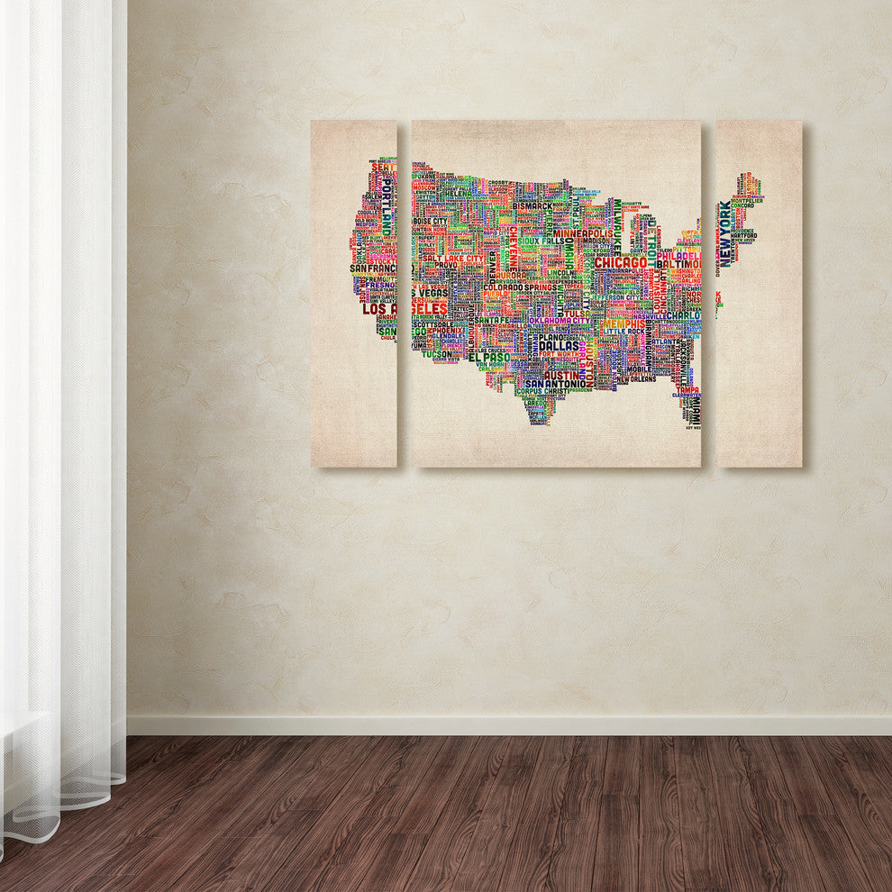 Michael Tompsett ''US Cities Text Map VI'' Multi Panel Art Set, 32"x24"