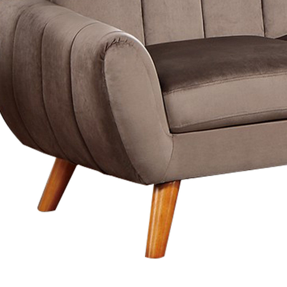 Benzara BM286362 L Shaped Sectional Sofa, Vertical Tufting, Velvet, Taupe Brown
