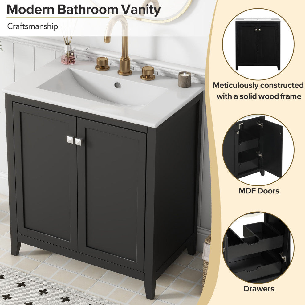 30 Inch Freestanding Bathroom Vanity with Ceramic Sink