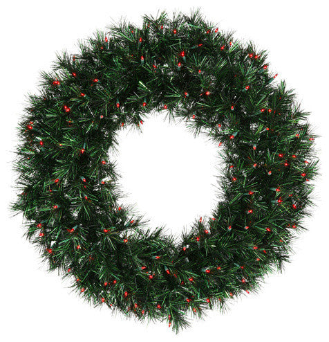 48" Pre-Lit Midnight Green Artificial Christmas Wreath, Red Lights
