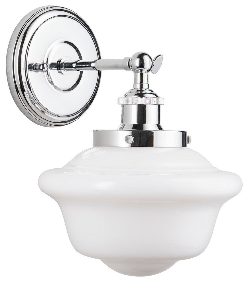 Lavagna 1 Light Schoolhouse Wall Sconce with Milk Glass, Polished Chrome