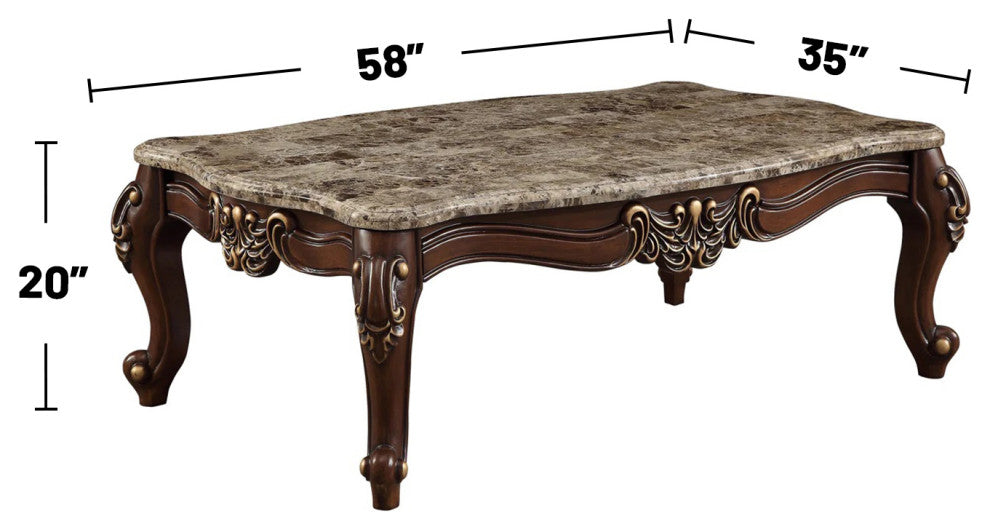 Faux Marble Top Rectangular Coffee Table in Walnut
