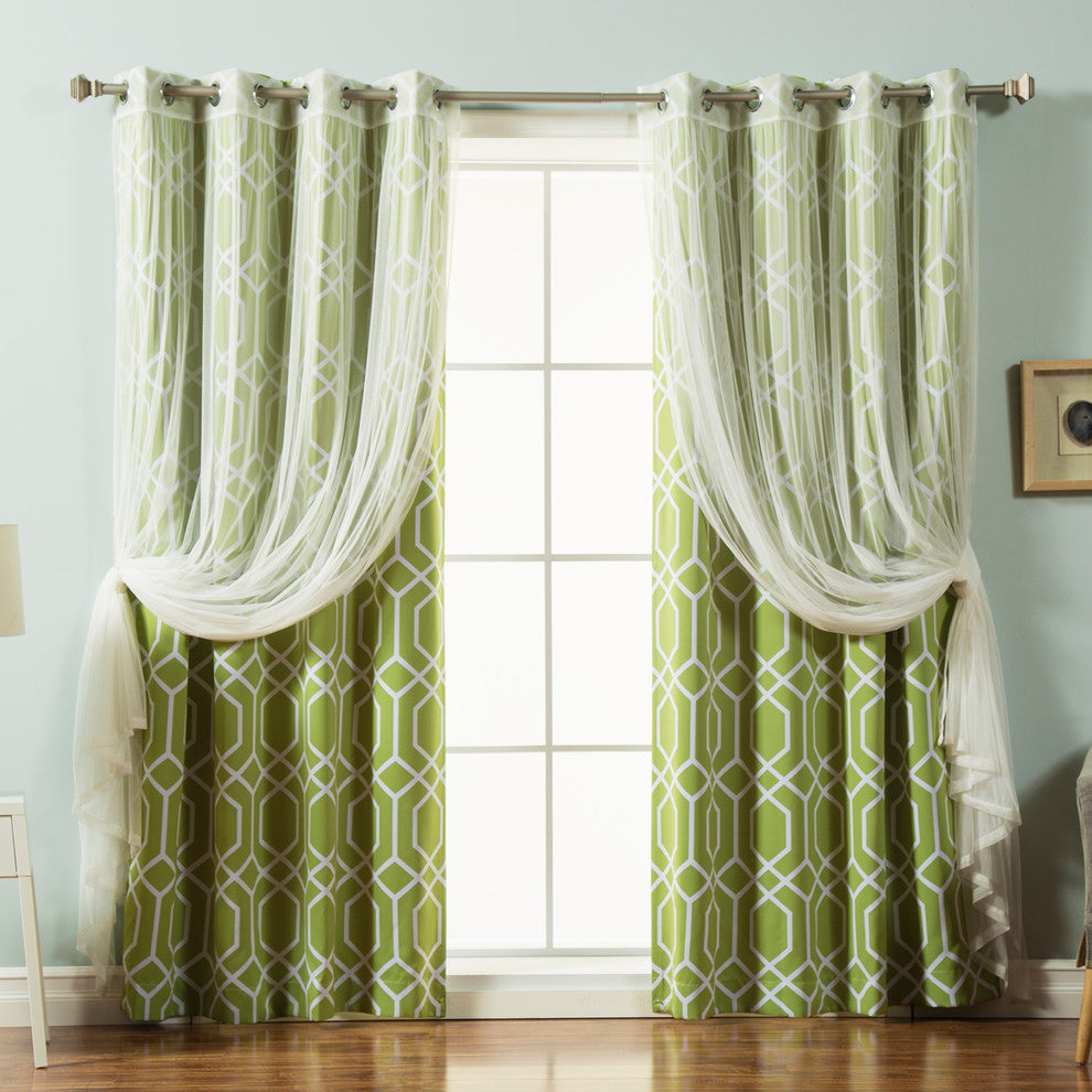 Tulle Lace and Geometric Trellis Room Darkening Mix and Match