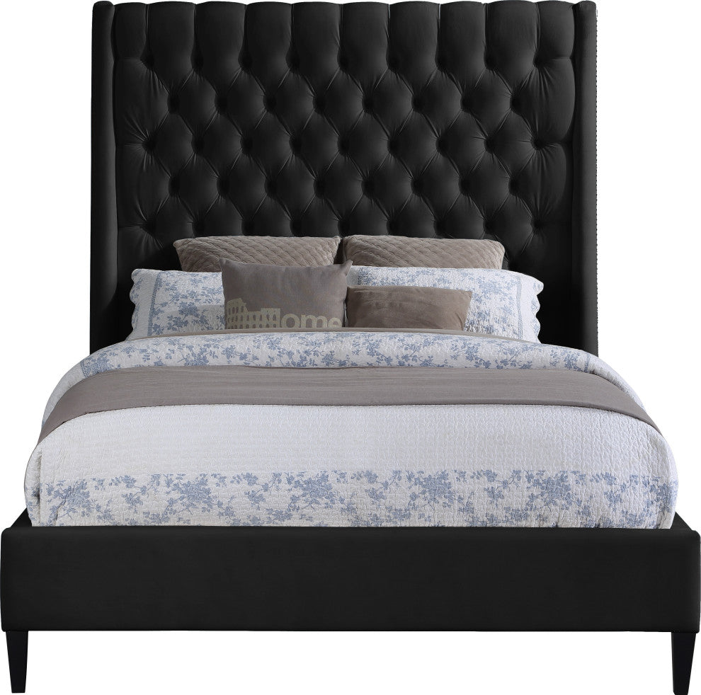 Fritz Velvet Upholstered Bed, Black, King