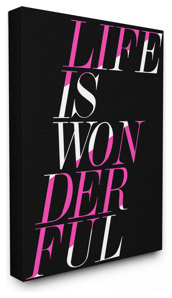 "Life Is Wonderful Pink And Black" Oversized Stretched Canvas Wall Art