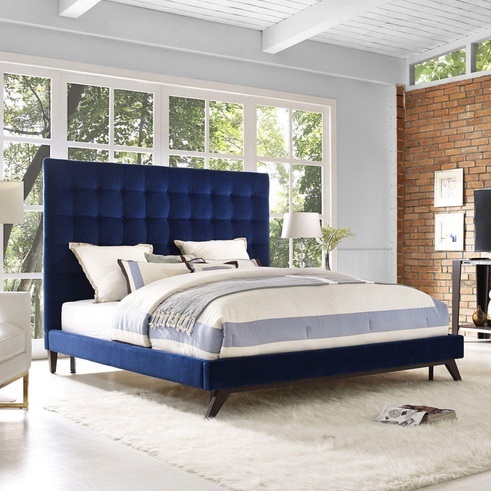 Eden Navy Velvet Bed, King