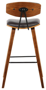 Fox Mid-Century Walnut Wood Bar Stool, Brown, Bar Height