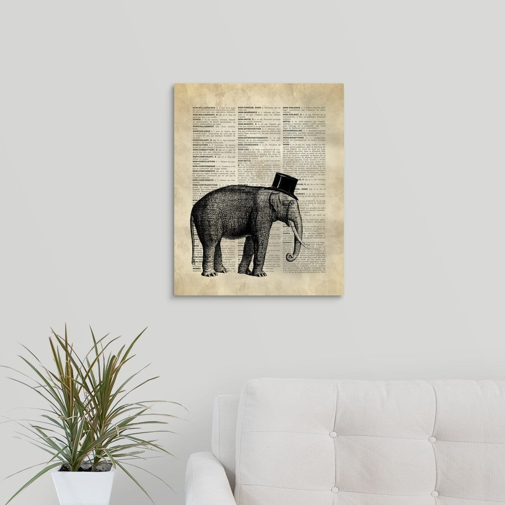 Vintage Dictionary Art: Elephant Wrapped Canvas Art Print, 16"x20"x1.5"