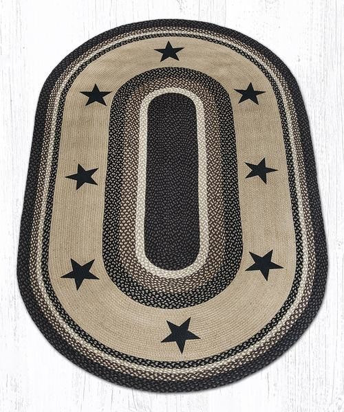 Earth Rugs OP-313 Black Stars Oval Patch 4 Feet x 6 Feet