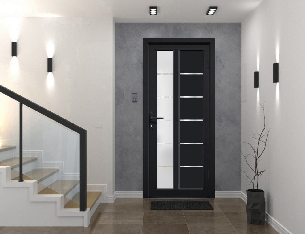 Front Exterior Prehung Door Frosted Glass / Manux 8088 Black, 36" X 80"; Left in