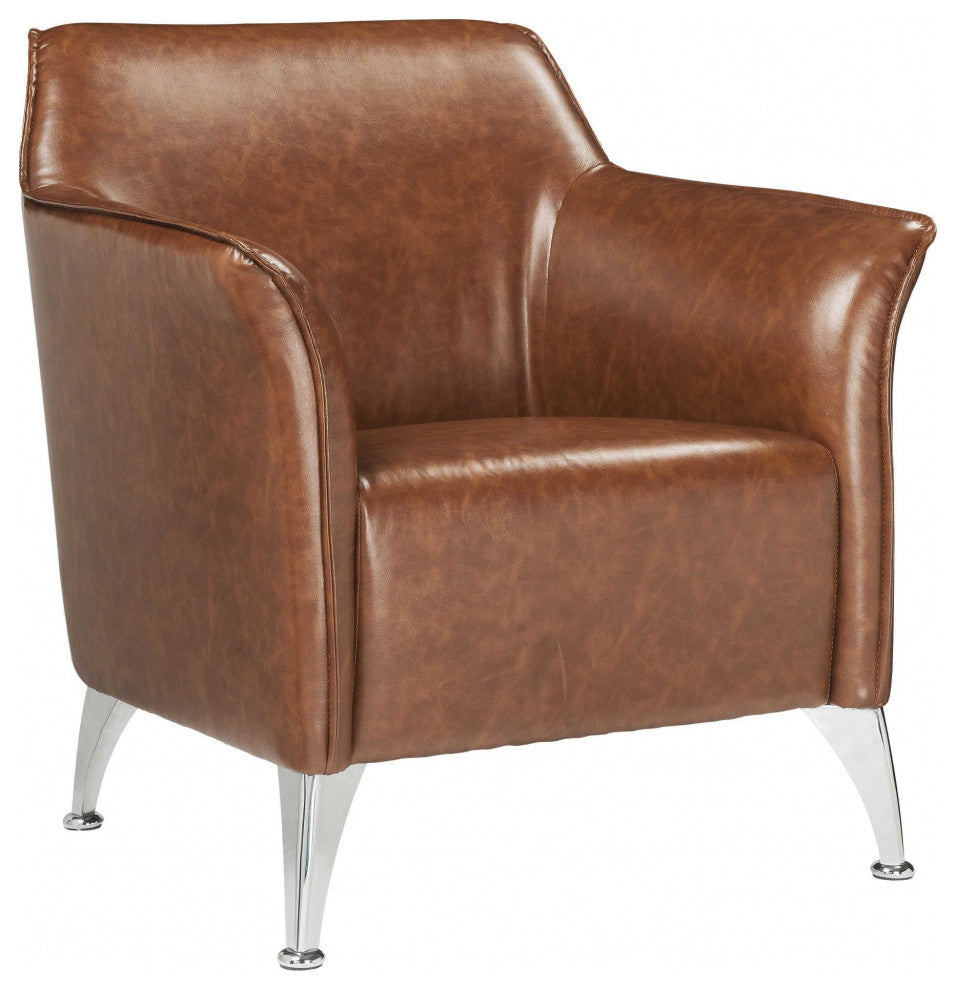 HomeRoots 31" X 33" X 33" Brown PU Upholstery Metal Leg Accent Chair