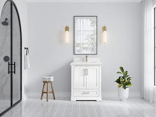 Boston 30 Single Sink Bath Vanity in White 1.5" Empira Quartz
