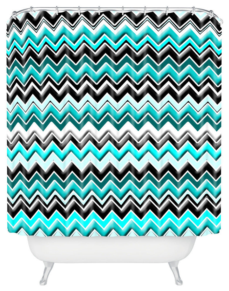 madart inc Turquoise Black White Chevron Shower Curtain