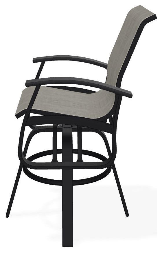 Belle Isle Sling Bar Height Outdoor Swivel Armchair, Smoke/Black