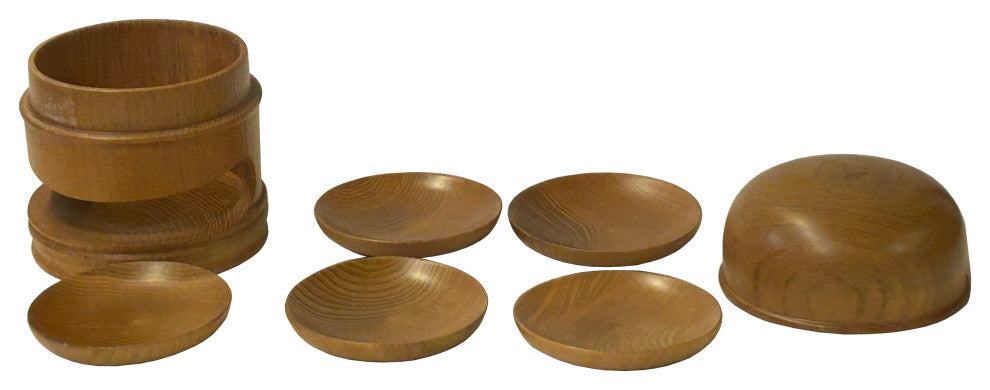 Oriental Wood Crafted 5 Small Plate Coaster with Storage Container Hws4094