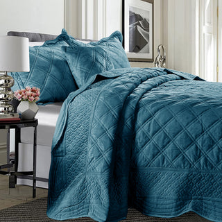 Supersoft Microplush Quilted 4-Piece Bed Spread Set, Blue Sapphire, King