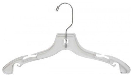 Plastic Junior Top Hanger, Clear, Chrome Finish, Set of 100