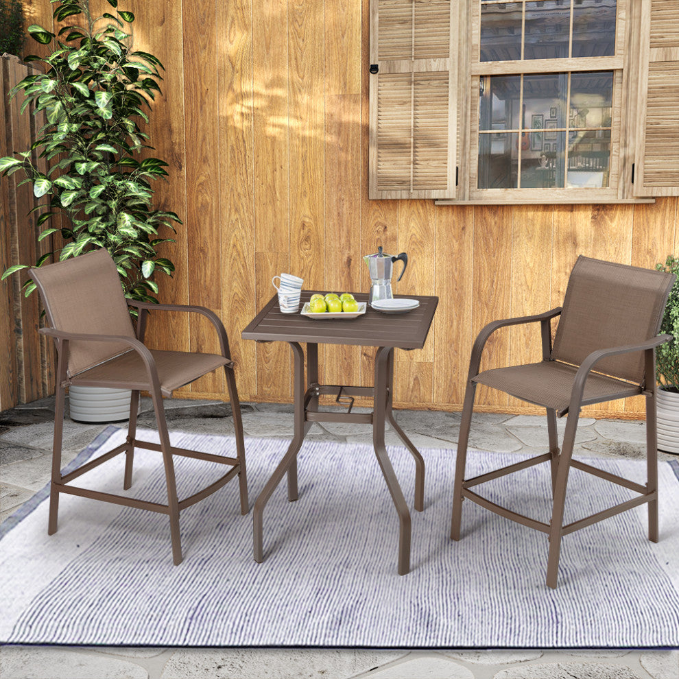 Aluminum Patio Bar Set Bar Stools and Table Set, Brown