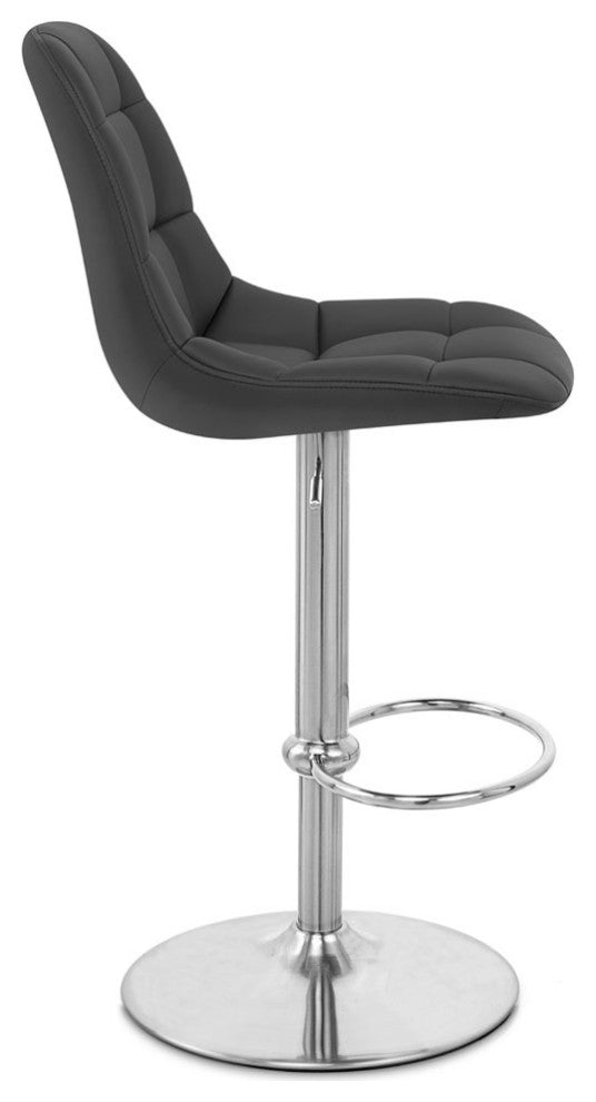 Rochelle Bar Stool Leatherette Seat Adjustable Height Trumpet Base, Black