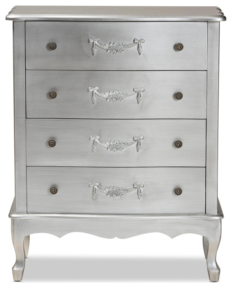 Callen Classic and Traditional Silver Finished Wood 4-Drawer Storage Cabinet