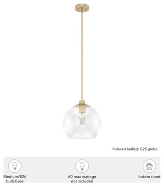 12" Xidane Alturas Gold, Clear Glass 1-Light Pendant
